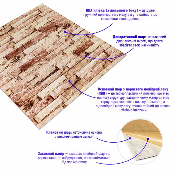 Самоклеюча 3D панель під бежеву цеглу катеринослав 700x770x5мм SW-00001375 SW-00001375 фото