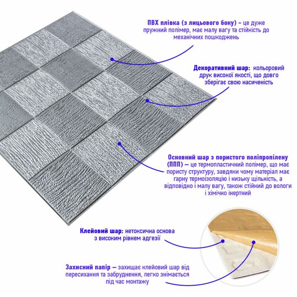 Самоклеюча декоративна настінно-стельова 3D панель 700х700х5мм (186) SW-00000491 SW-00000491 фото
