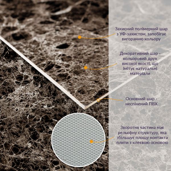 Декоративная ПВХ плита серый темно-серый мрамор 600*600*3mm (S) SW-00001628 SW-00001628 фото