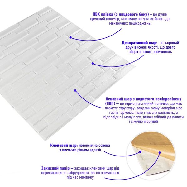 3D панель самоклеющаяся кладка белая 770х700х5 мм (031) SW-00000167 SW-00000167 фото