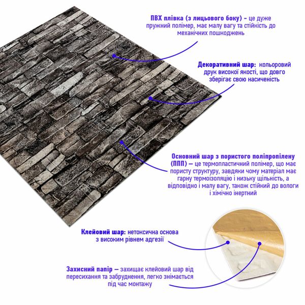 Самоклеюча декоративна 3D панель під цеглу сірий піщаник 700х770х5мм (059) SW-00000178 SW-00000178 фото