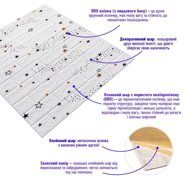 Декоративная 3D панель самоклейка под белый кирпич Звезды 700x770x5мм (021) SW-00000086 SW-00000086 фото