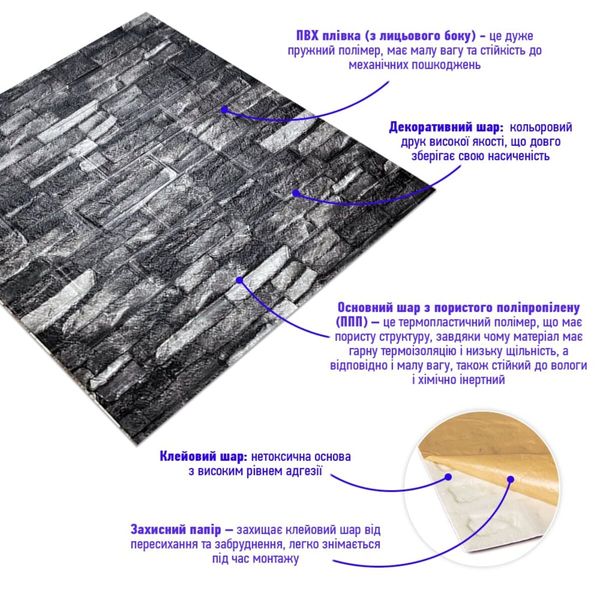 Самоклеюча декоративна 3D панель під цеглу сірий піщаник матовий 700х770х5мм (059M) SW-00000634 SW-00000634 фото