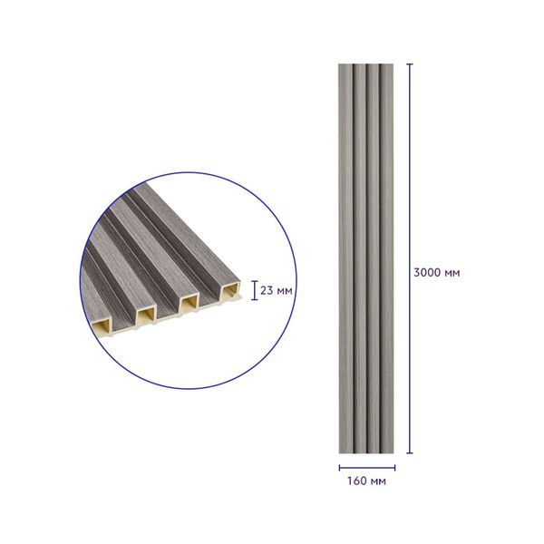 Декоративная стеновая рейка стальная серая 3000*160*23мм (D) SW-00001528 SW-00001528 фото